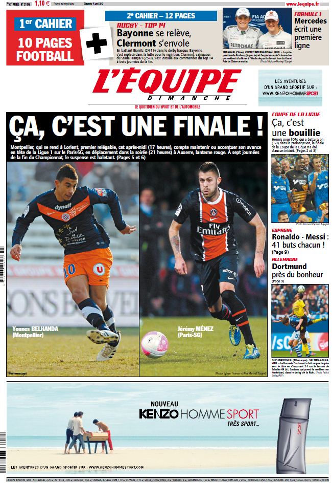 L'Equipe edition du 15 Avril 2012
