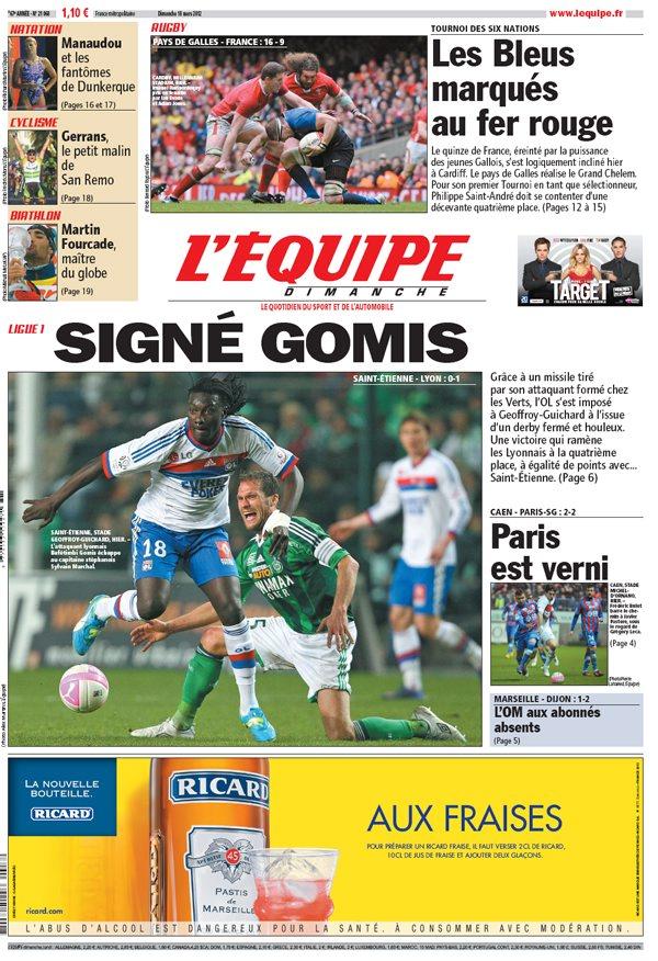 L'Equipe edition du 18 Mars 2012