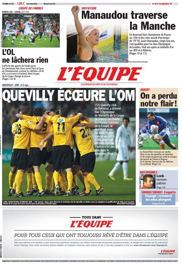 L'Equipe edition du 21 Mars 2012