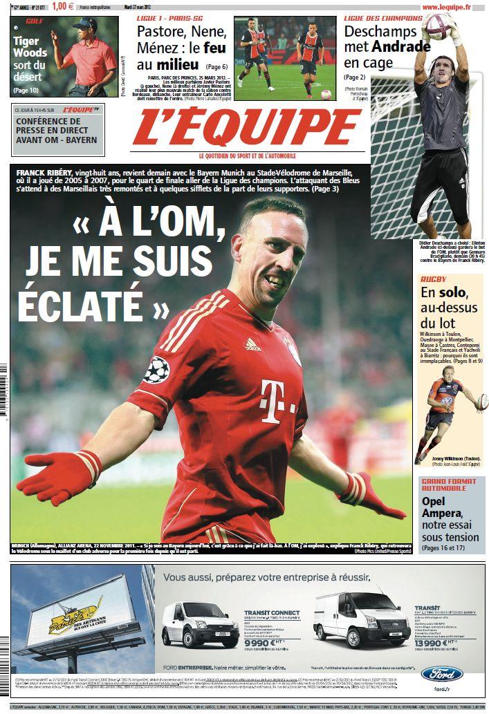 L'Equipe edition du 27 Mars 2012